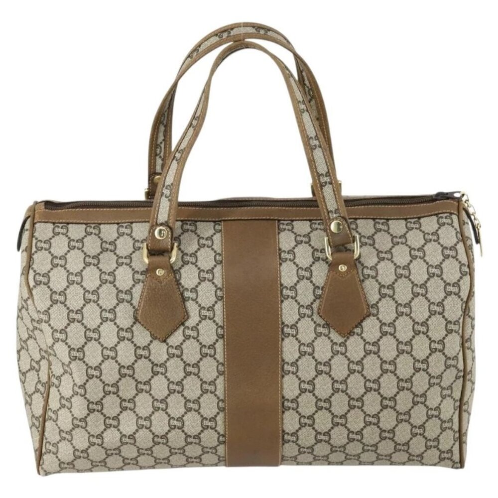 GUCCI GG Plus Supreme Boston Bag PVC Beige Gold Auth 151625 - Picture 2 of 16